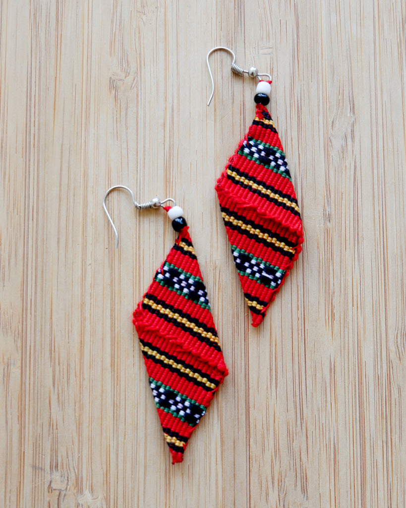 Handwoven Kalinga Trapezium Earrings - Red &amp; Black Womens Earrings