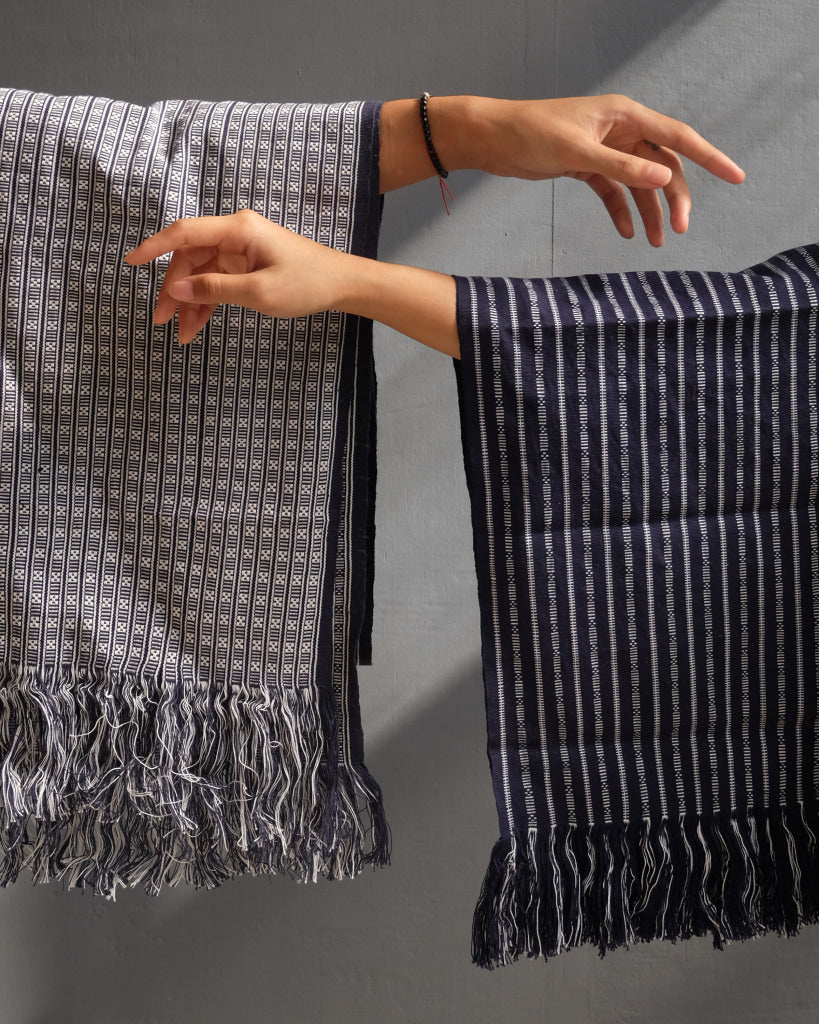 Handwoven Mangyan Scarf Indigo And White Stripes Unisex Scarf