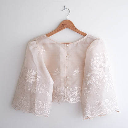 Hand-Embroidered Camisa Cropped Blouse Custom Womens Blouse