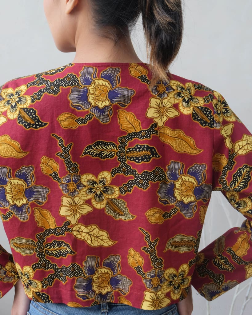 Red Batik Crop Top Jacket Womens Blouse