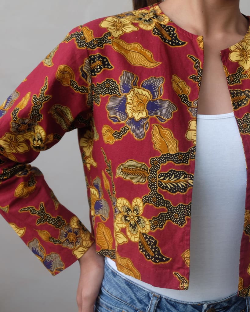 Red Batik Crop Top Jacket Womens Blouse