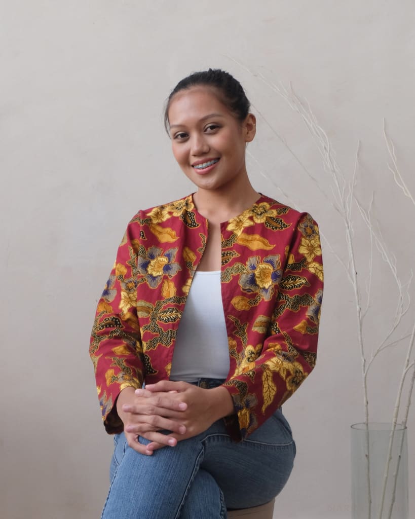 Red Batik Crop Top Jacket Womens Blouse