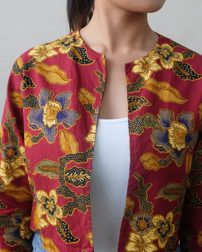 Red Batik Crop Top Jacket Womens Blouse