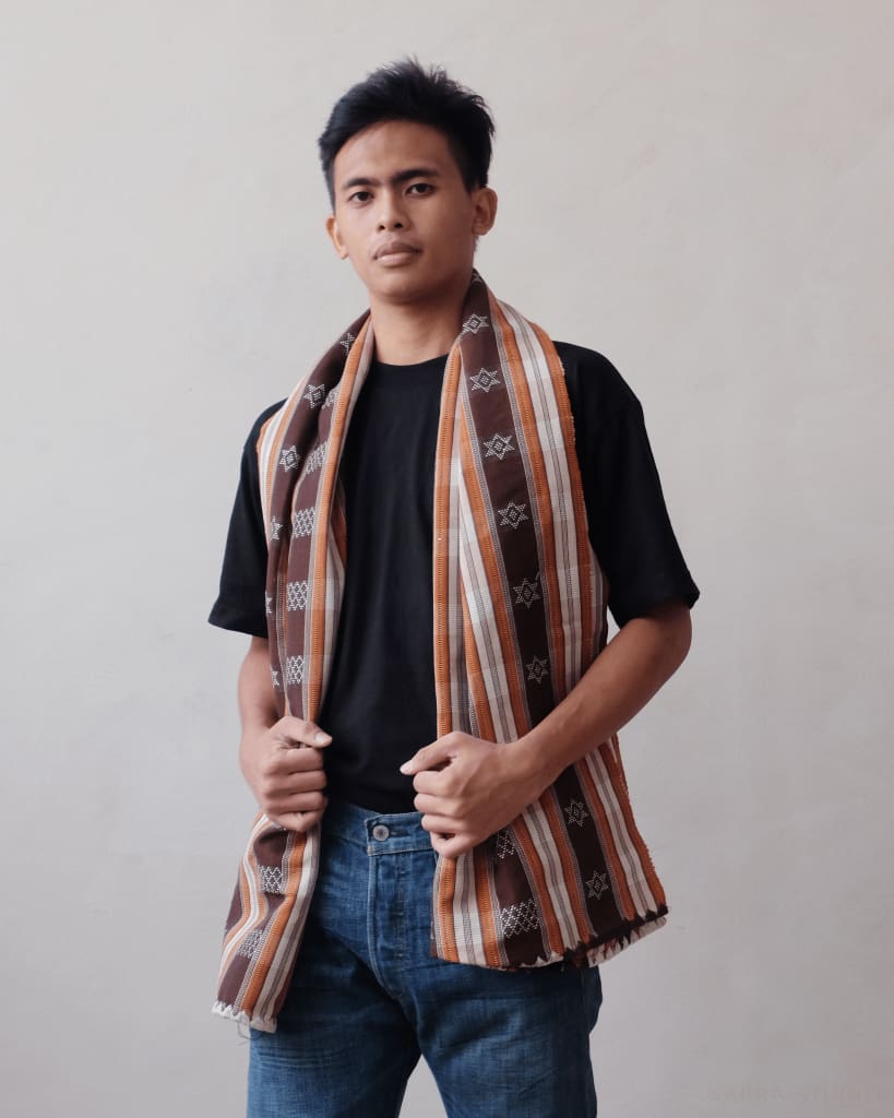 Star Tangerine And White Striped Handwoven Scarf Unisex Scarf