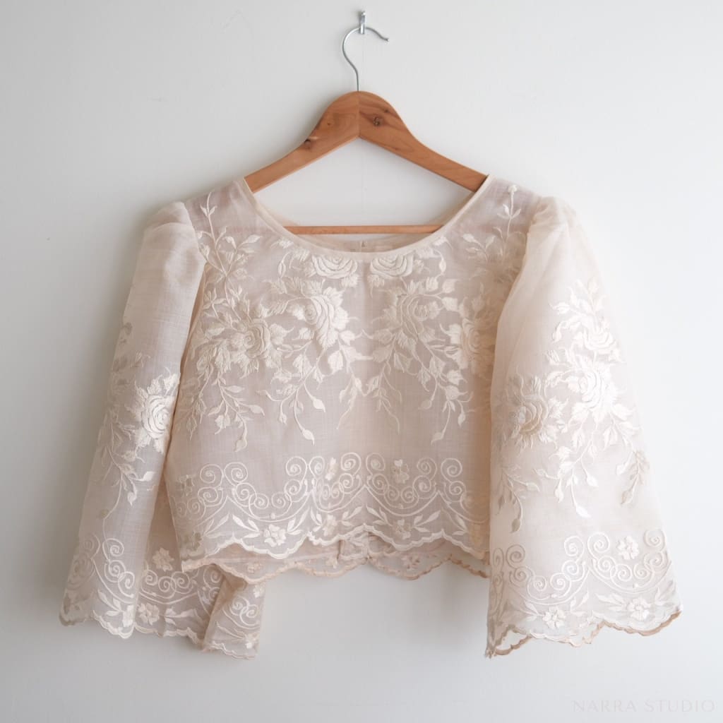 Hand-Embroidered Camisa Cropped Blouse Custom Womens Blouse