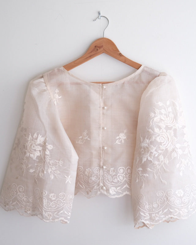 Hand-Embroidered Camisa Cropped Blouse Custom Womens Blouse