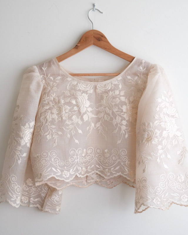 Hand-Embroidered Camisa Cropped Blouse Custom Womens Blouse