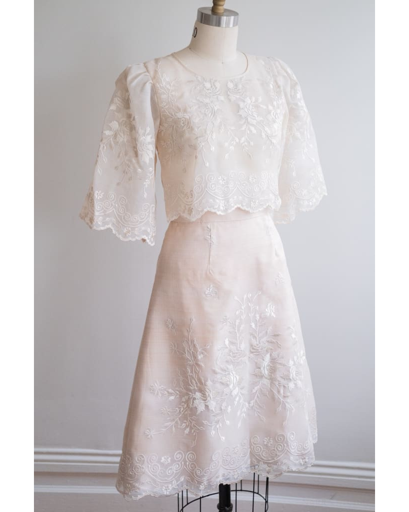 Heirloom Rose Filipiniana Set – Ivory (Made to Order) | Narra Studio