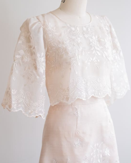 Heirloom Rose Filipiniana Set – Ivory (Made to Order) | Narra Studio
