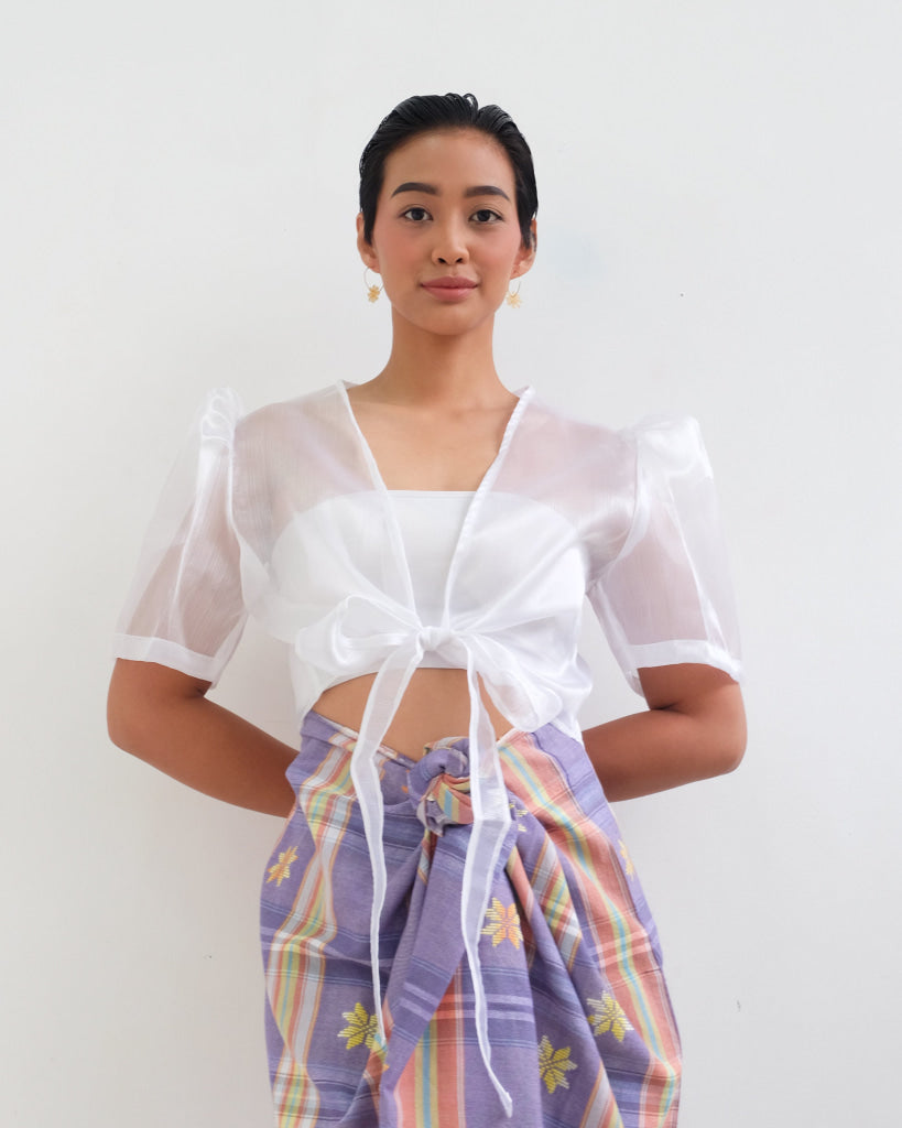 Pearl White Crop Organza Bolero Womens Blouse