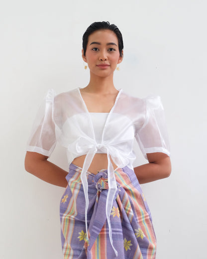 Pearl White Crop Organza Bolero Womens Blouse