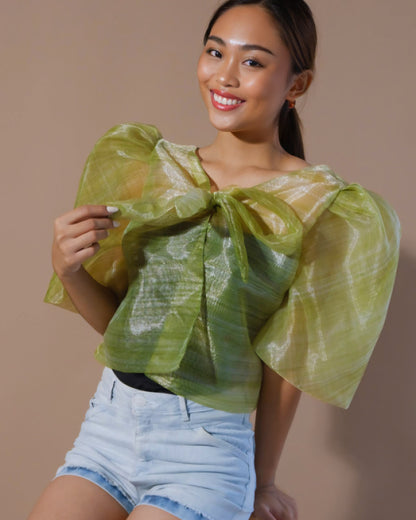 Sheer Filipiniana Camisa Blouse - Moss Green Women’s Blouse