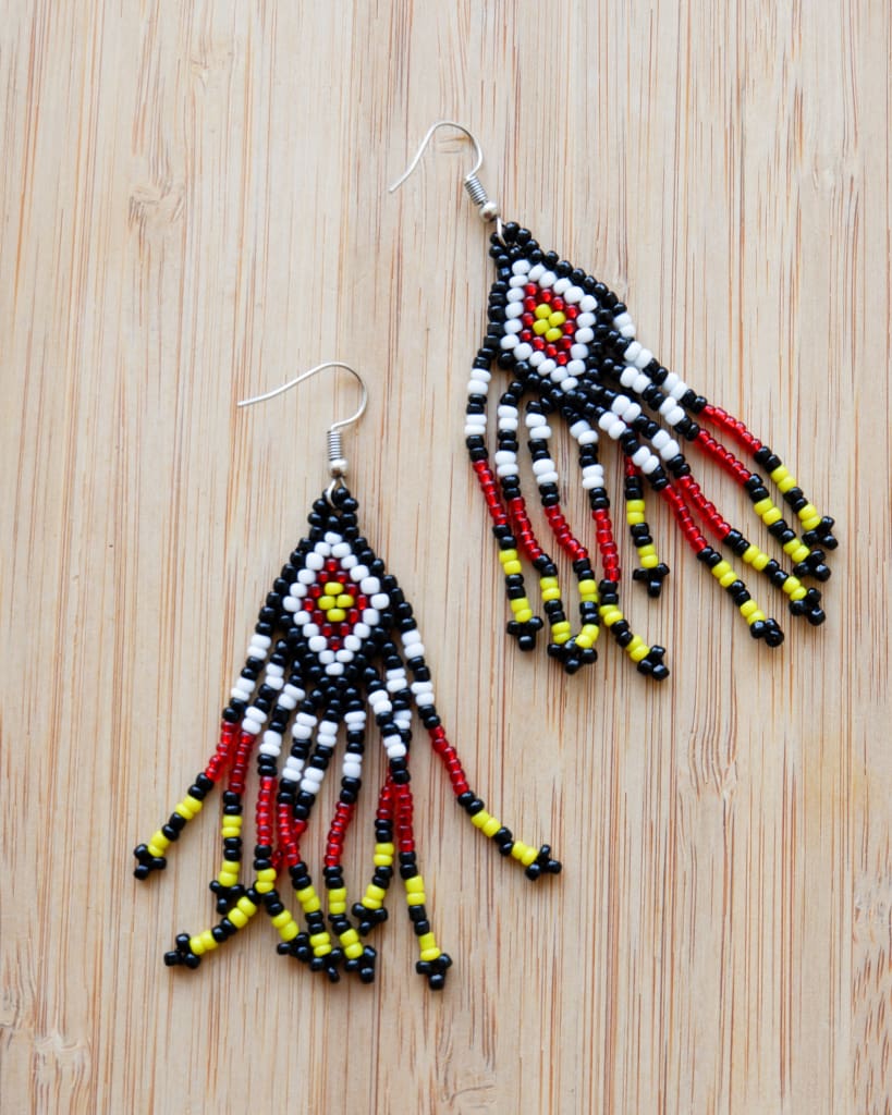Tboli Red And Yellow Beaded Diamond Earrings Jewelry Earrings Beaded