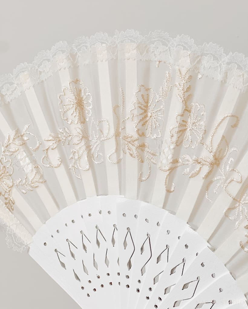 White Embroidered Pamaypay Hand Fan