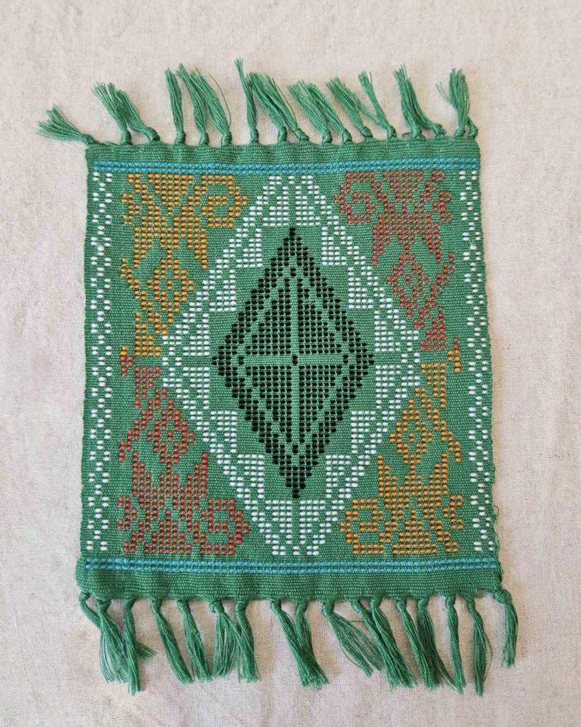 Yakan Handwoven Cloth - Green Orange And White Coaster